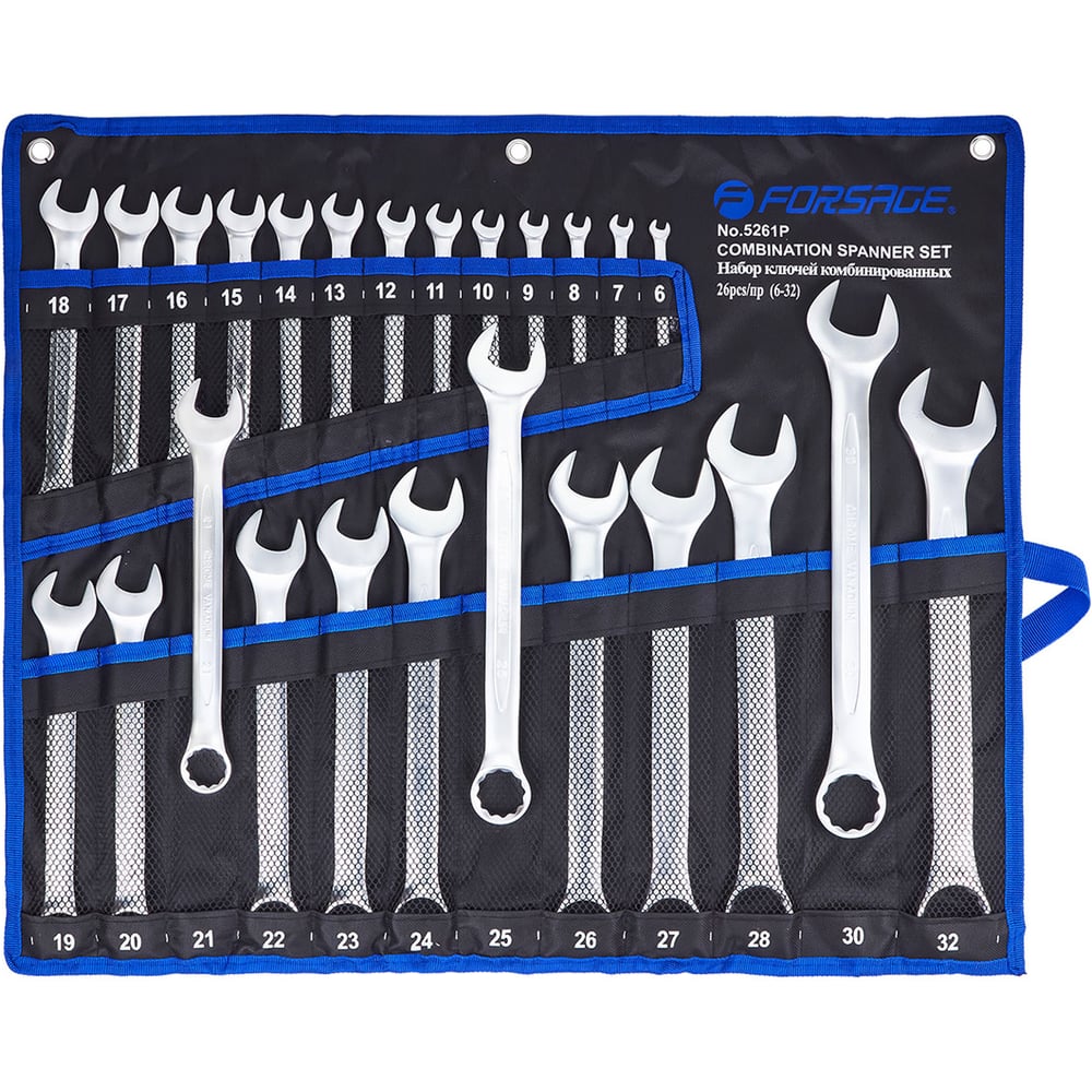 Изображение товара Набор ключей Forsage 25+1 предмет 6-32 мм с рожковым ключом 36х41 мм