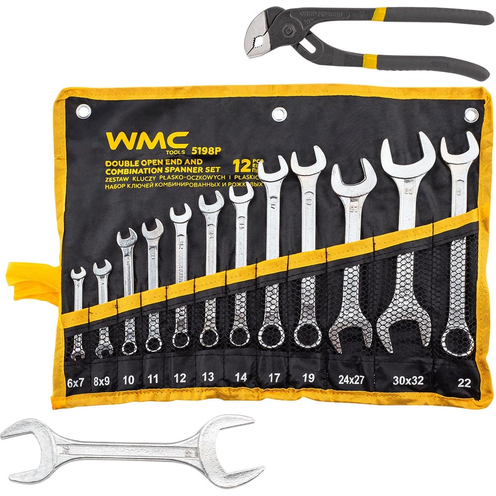 Изображение товара Набор ключей комбинированных и рожковых WMC TOOLS 14 шт CrV антикоррозийное покрытие