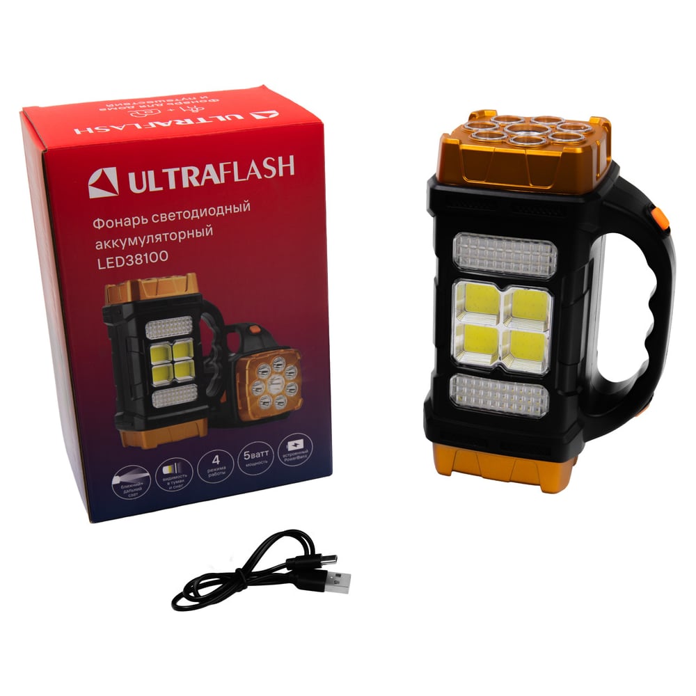 Изображение товара Аккумуляторный фонарь ULTRAFLASH LED38100 76LED 4 режима PowerBank Type-C