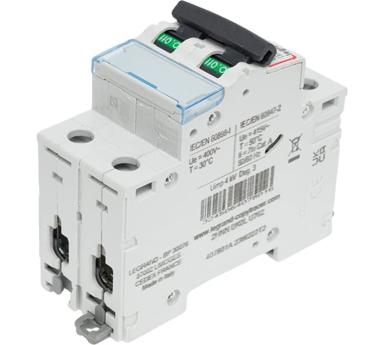 Изображение товара Автоматический выключатель Legrand DX3 6000 - 10 кА - тип C - 2П - 20 А - 2 модуля 407801