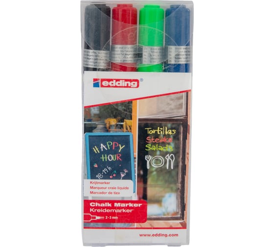 Изображение товара Меловые смываемые маркеры EDDING округлый наконечник, 2-3 мм, 4 шт, ассорти E-4095#4S