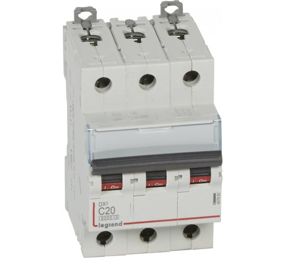 Изображение товара Автоматический выключатель Legrand DX3 6000 - 10 кА - тип C - 3П - 20 А - 3 модуля 407860