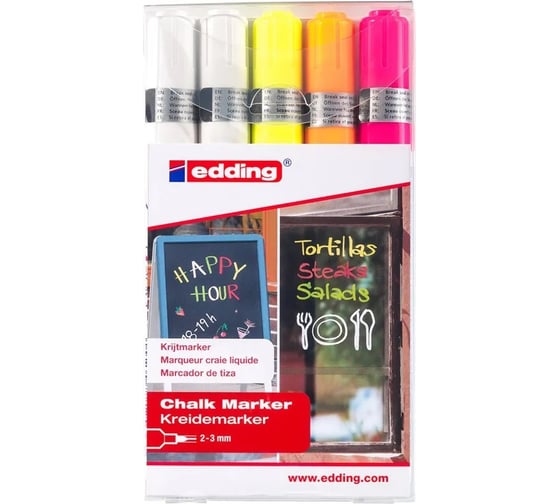 Изображение товара Меловые смываемые маркеры EDDING округлый наконечник, 2-3 мм, 5 шт, ассорти 2x49656669 E-4095#5S