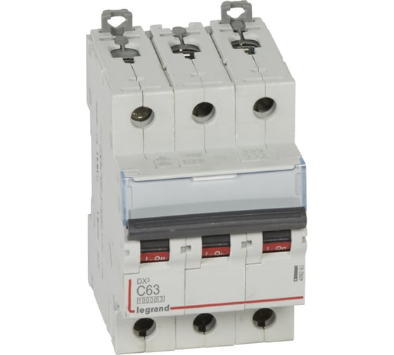 Изображение товара Автоматический выключатель Legrand DX3 10000 - 16 кА - тип С - 3П - 63 А - 3 модуля 409260