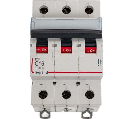 Изображение товара Автоматический выключатель Legrand DX3 10000 - 16 кА - тип С - 3П - 16 А - 3 модуля 409254