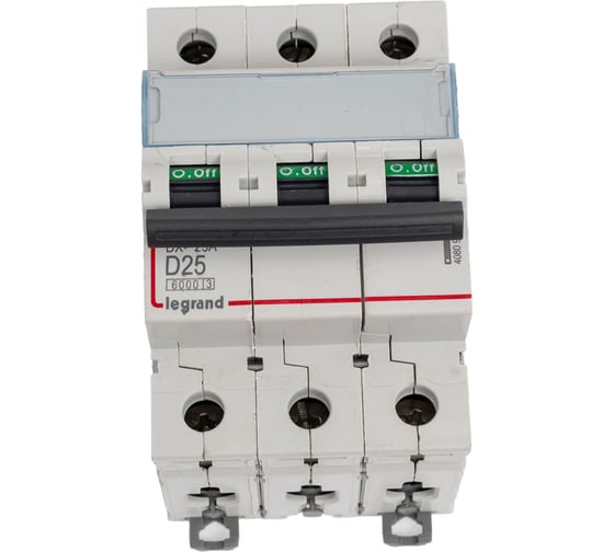 Изображение товара Автоматический выключатель Legrand DX3 6000 - 10 кА - тип D - 3П - 25 А - 3 модуля 408091