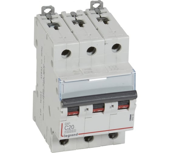 Изображение товара Автоматический выключатель Legrand DX3 10000 - 16 кА - тип С - 3П - 20 А - 3 модуля 409255