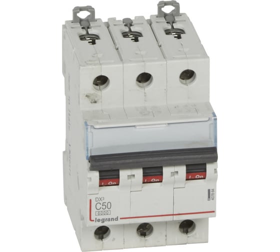 Изображение товара Автоматический выключатель Legrand DX3 6000 - 10 кА - тип C - 3П - 50 А - 3 модуля 407864