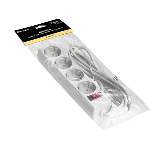 Изображение товара Удлинитель ExeGate EC-4-1.8W 4 евро с заземлением, 1.8м, з/п, выключатель с подсветкой, белый 279399