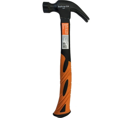 Изображение товара Молоток-гвоздодёр BOHRER 450 г, рукоятка фибергласс с резиновым покрытием, круглый боек, с магнитом 45015145