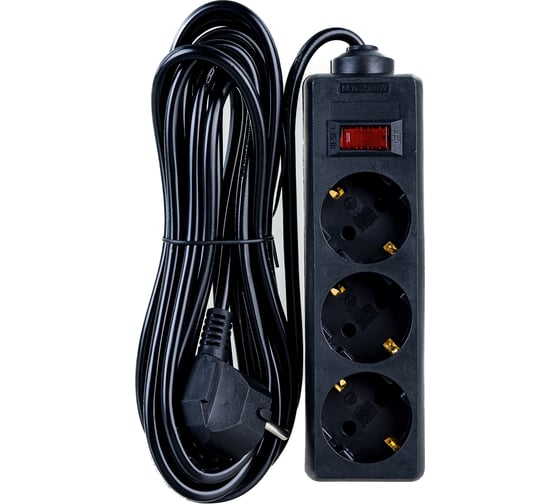 Изображение товара Удлинитель ExeGate EC-3-5B 3 евро с заземлением, 5м, з/п, выключатель с подсветкой, черный 279352