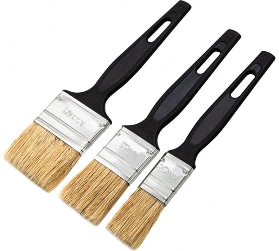 Изображение товара Набор флейцевых кистей СИБРТЕХ 3шт., натуральная щетина, пластиковая ручка 82507