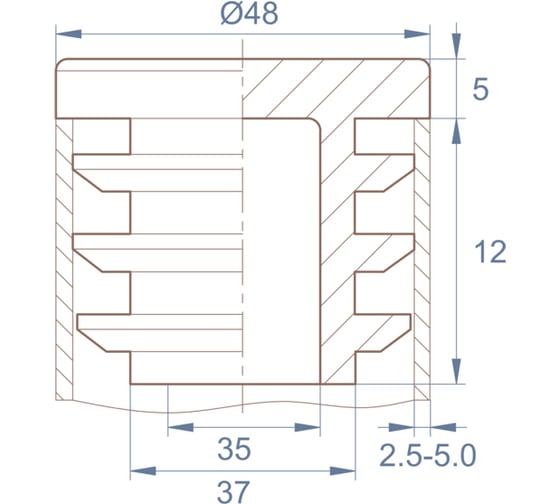 Изображение товара Заглушка пластиковая Миниворкс круглая Ø48 мм, с плоской шляпкой, серия ILT, стенка 2.5-5.0 мм, цвет серый –  (5 шт.) ILT48+2,5-GRIGIO