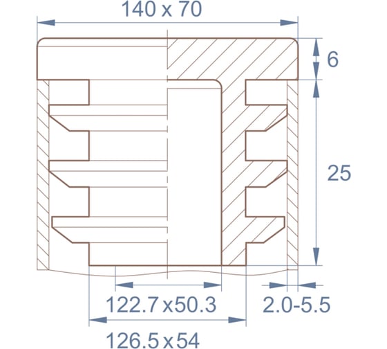 Изображение товара Заглушка пластиковая Миниворкс прямоугольная 70х140, практичная, серия ILR, стенка 2.0-4.5 мм, цвет черный –  (1 шт.) ILR140x70