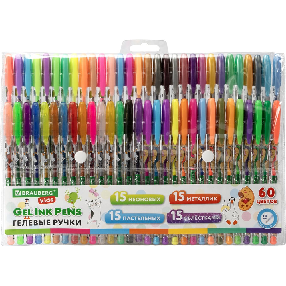 Изображение товара Набор гелевых ручек BRAUBERG KIDS CUTE ANIMALS 60 цветов 0,7 мм