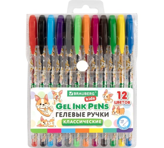 Изображение товара Ручки гелевые BRAUBERG КЛАССИЧЕСКИЕ  KIDS CUTE ANIMALS, НАБОР 12 ЦВЕТОВ, линия письма 0,7мм 144445