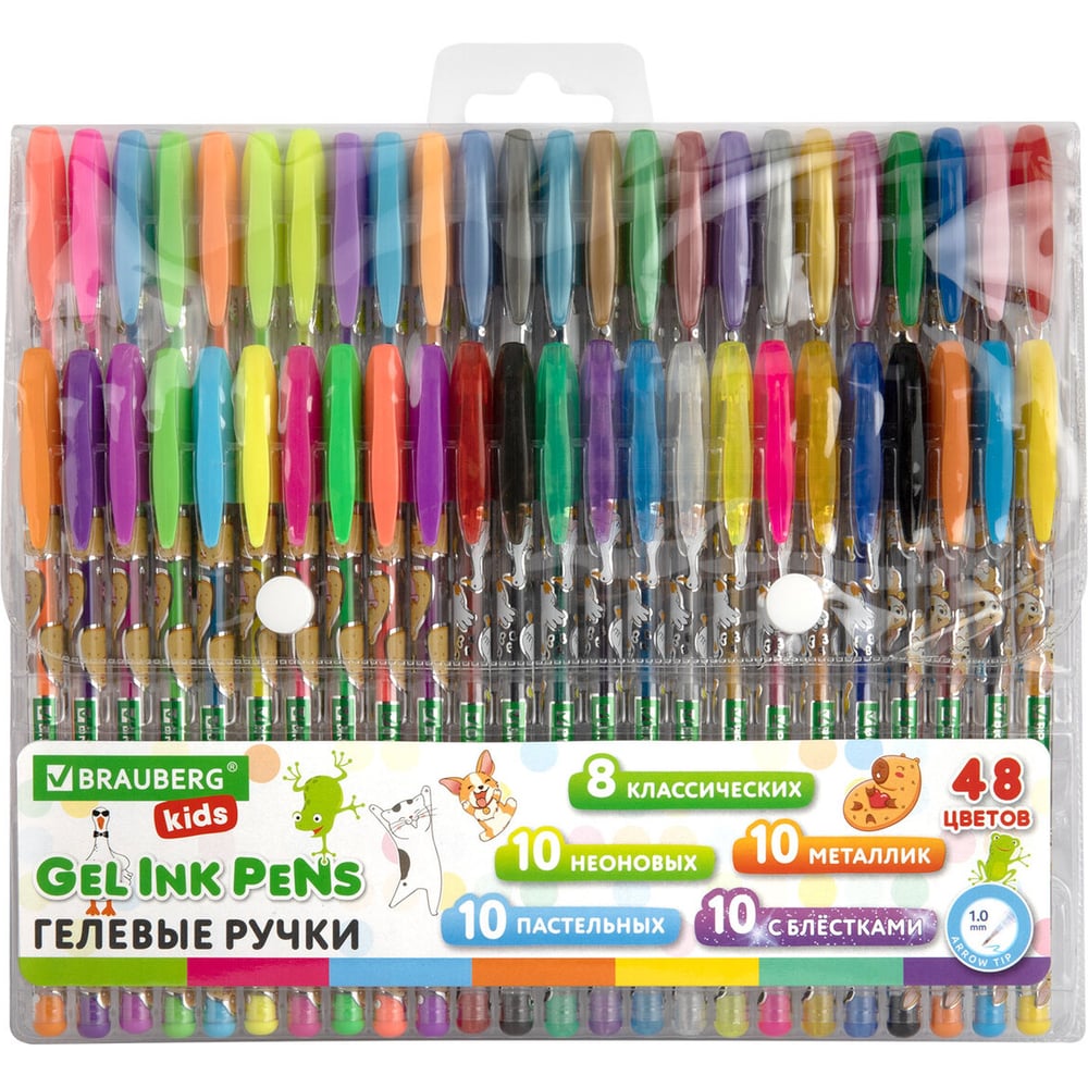Изображение товара Гелевые ручки BRAUBERG KIDS CUTE ANIMALS набор 48 цветов для творчества