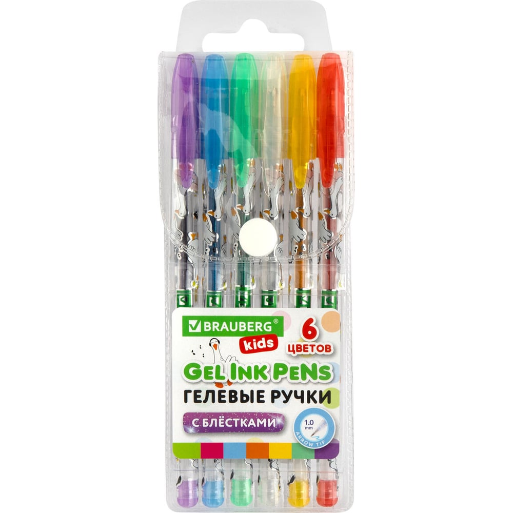 Изображение товара Гелевые ручки BRAUBERG с блестками KIDS CUTE ANIMALS, набор 6 цветов