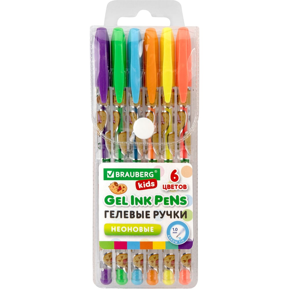 Изображение товара Набор гелевых ручек BRAUBERG НЕОНОВЫЕ KIDS CUTE ANIMALS 6 шт яркие цвета