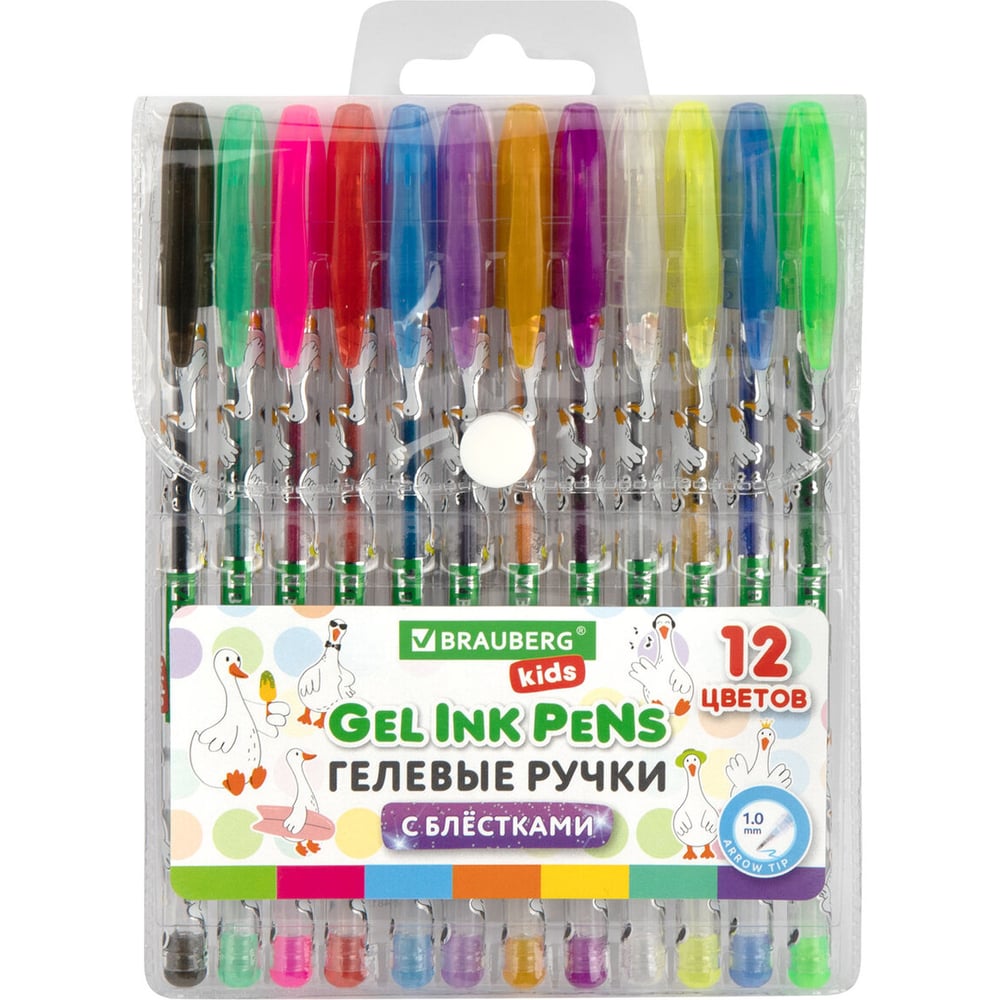 Изображение товара Гелевые ручки BRAUBERG с блестками KIDS CUTE ANIMALS 12 цветов набор