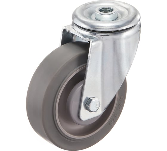 Изображение товара Колесо поворотное Стелла-техник 100мм, грузоподъемность 100кг, термопластичная серая резина, полипропилен N48100TPRD