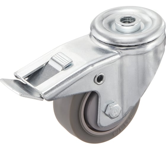 Изображение товара Колесо поворотное с тормозом Стелла-техник 75мм, грузоподъемность 70кг, термопластичная серая резина, полипропилен N48075TPRDB