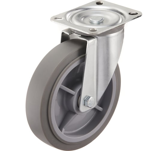 Изображение товара Колесо поворотное Стелла-техник 200мм, грузоподъемность 300кг, термопластичная серая резина, полипропилен N48200TPR