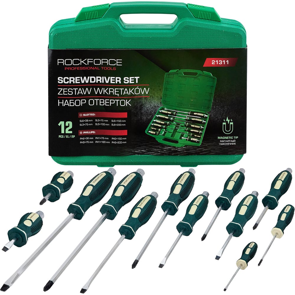 Изображение товара Набор ударных отверток Rockforce 12 предметов RF-21311 профессиональный