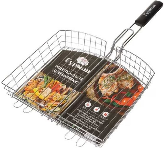 Изображение товара Решетка барбекю Гурман Люкс 350х300х50 мм, хром, сталь, рукоятка дереов 22033-enf 353115