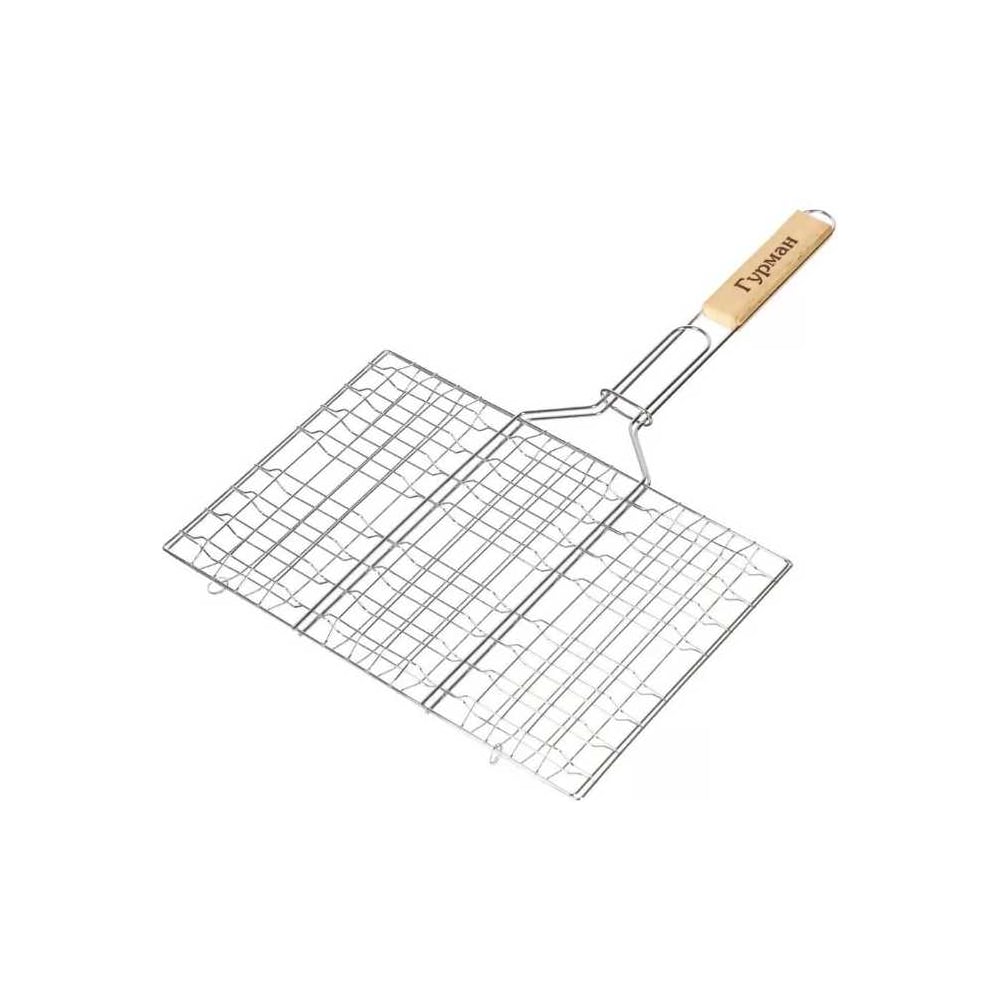 Изображение товара Решетка для барбекю Гурман 360х240 мм с антипригарным покрытием и деревянной рукоятью