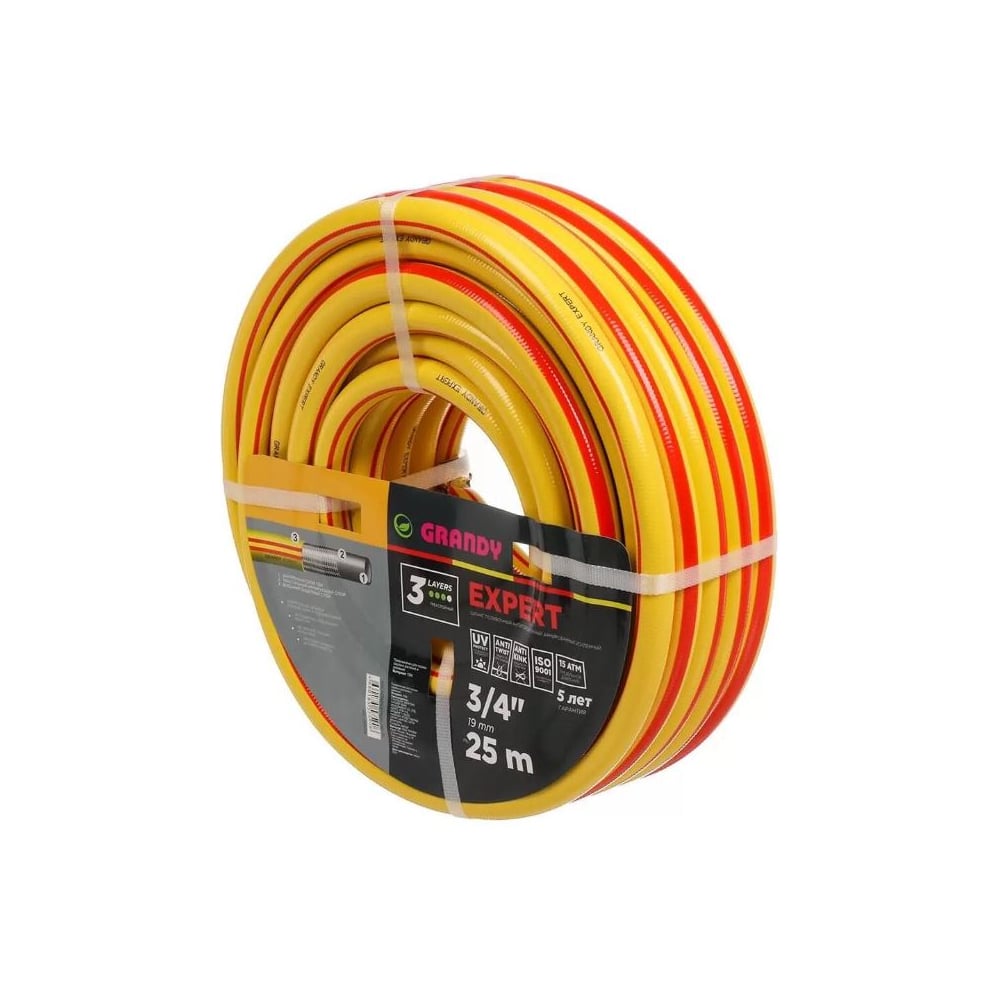 Изображение товара Грандий поливочный армированный шланг 25 м 3/4 дюйма 15 атм Expert