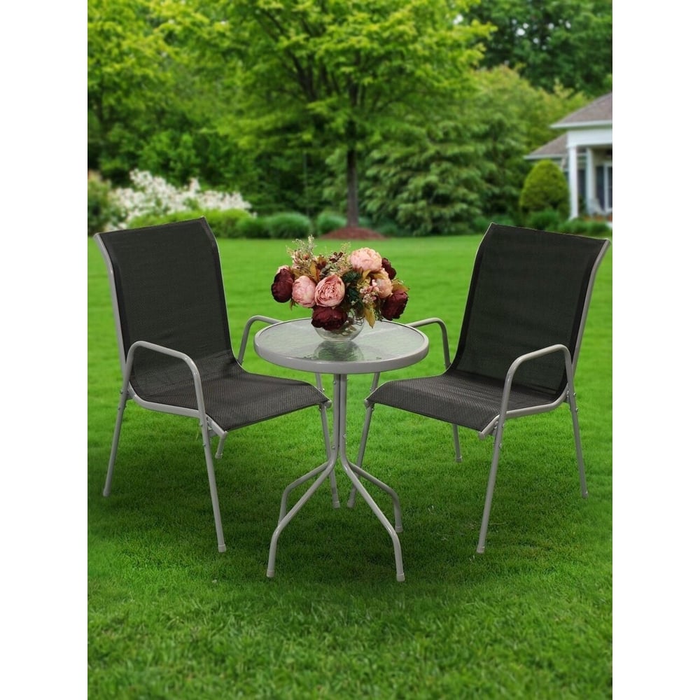 Изображение товара Садовая мебель Green Days Элеонора комплект стол и 2 стула черный 50х50х71 см