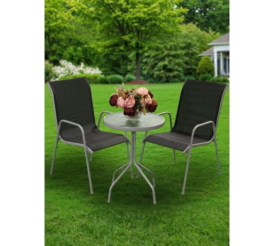 Изображение товара Садовая мебель Green Days Элеонора, чер, стол, 50х50х71 см, 2 стула, 110 кг, YTCT013 355556