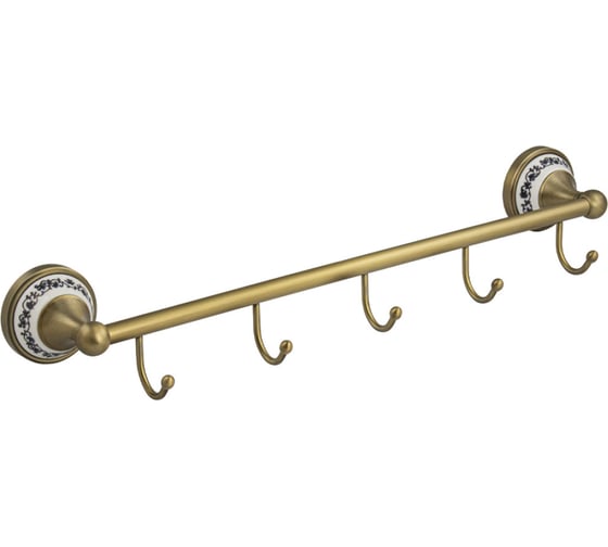 Изображение товара Вешалка BRIMIX с пятью крючками, прямая, с керамической вставкой с орнаментом, цвет бронза 94206