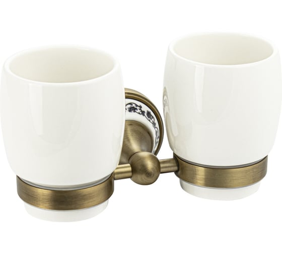 Изображение товара Стакан керамический BRIMIX белый, с креплением к стене, с керамической вставкой с орнаментом, цвет бронза 94160