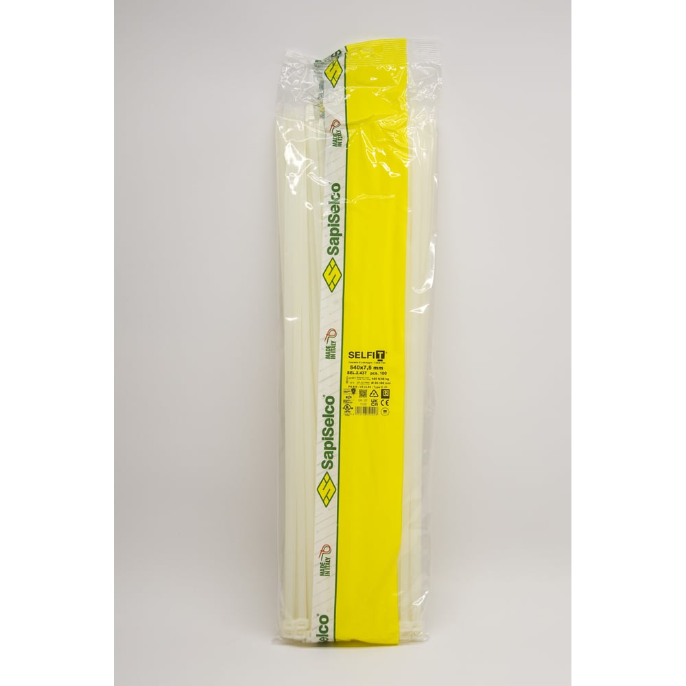 Изображение товара Стяжки натурального цвета SapiSelco 7.5x540 мм, полиамид 6.6, уп. 100 шт. SEL.2.437R
