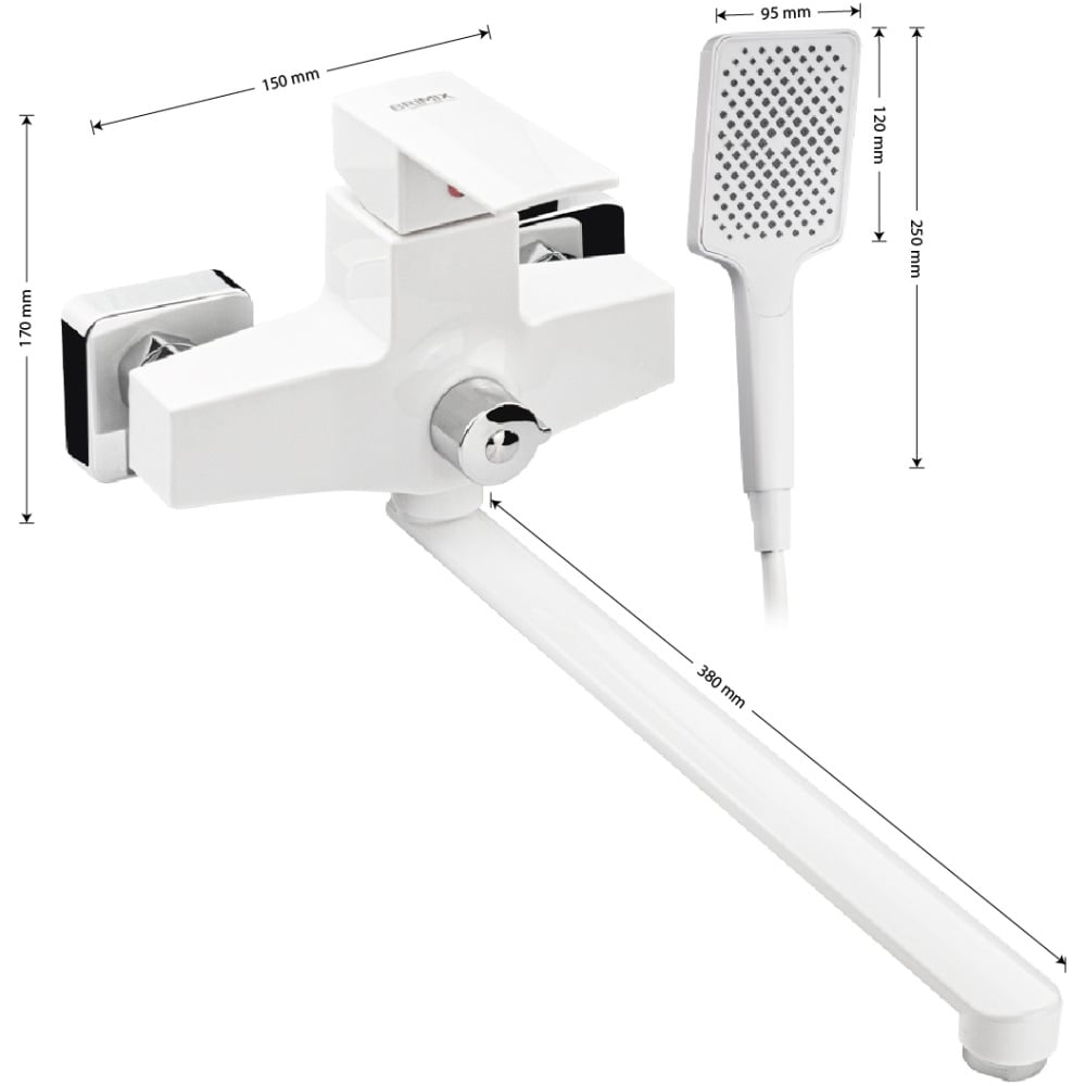 Изображение товара Смеситель для ванны BRIMIX с длинным изливом, белый, современный дизайн