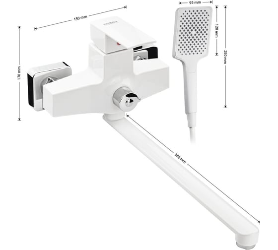 Изображение товара Смеситель в ванную BRIMIX длинный излив, из высокопрочного пластика АБС, белый, квадратный корпус 5563