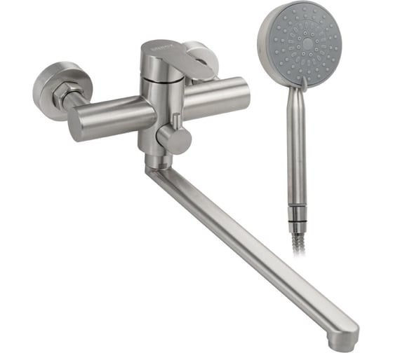 Изображение товара Смеситель в ванную BRIMIX длинный излив, с дивертором на корпусе, из нержавеющей стали марки 304, цвет сатин 9329