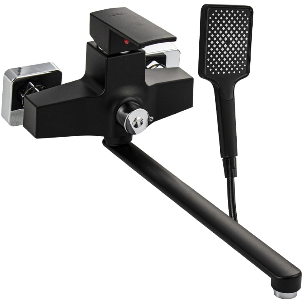 Изображение товара Смеситель для ванной BRIMIX с длинным изливом черный квадратный корпус