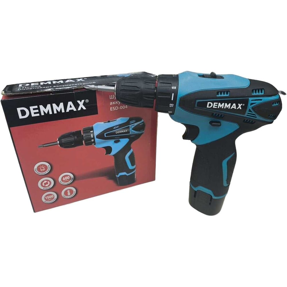 Изображение товара Аккумуляторная дрель-шуруповерт DEMMAX ESD-004 12V, подсветка, реверс, 2 скорости