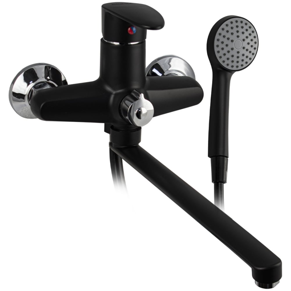 Изображение товара Смеситель для ванны BRIMIX с длинным изливом и поворотным изливом черный