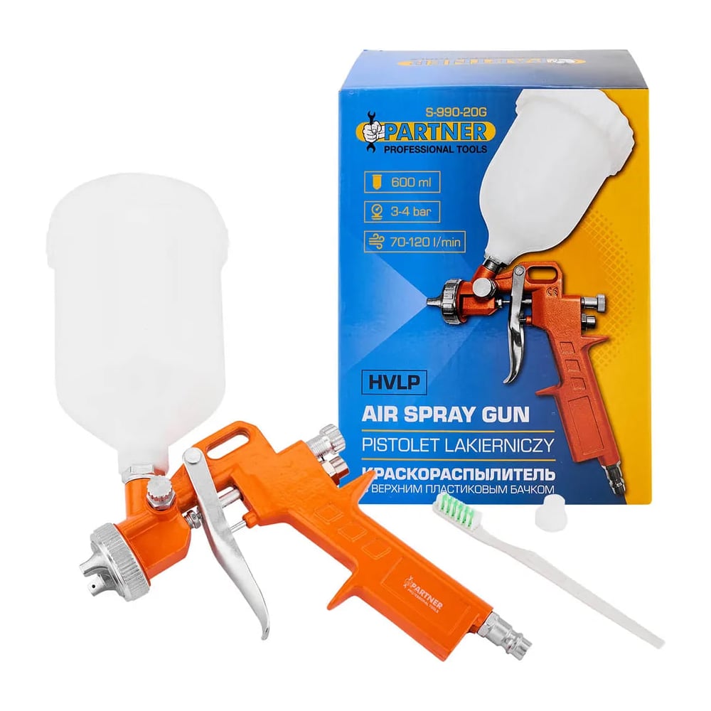 Изображение товара Краскораспылитель Partner с верхним пластиковым бачком 600 мл и соплом 2 мм