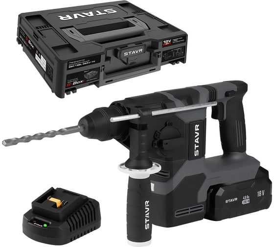 Изображение товара Перфоратор аккумуляторный Ставр SDS-PLUS, BL мотор, 28 мм, 3 режима, AVS, 18 В, 2.8 Дж, 9020300071