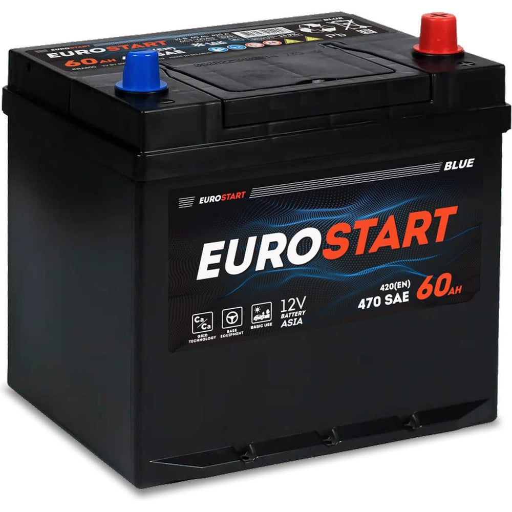 Изображение товара Аккумулятор EUROSTART Blue Asia 60Ah R+ EB600JSU для автомобилей надежная батарея