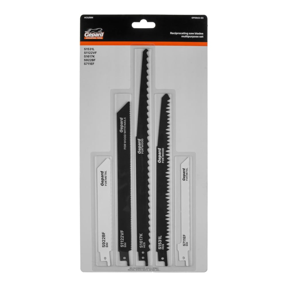 Изображение товара Набор сабельных пилок Gepard универсальный 5 шт GP0643-03
