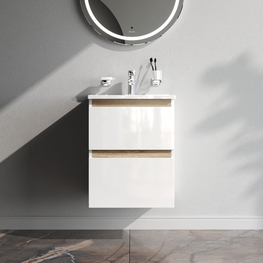 Изображение товара Подвесная база с раковиной AM.PM X-Joy 50 см белый глянец с двумя ящиками