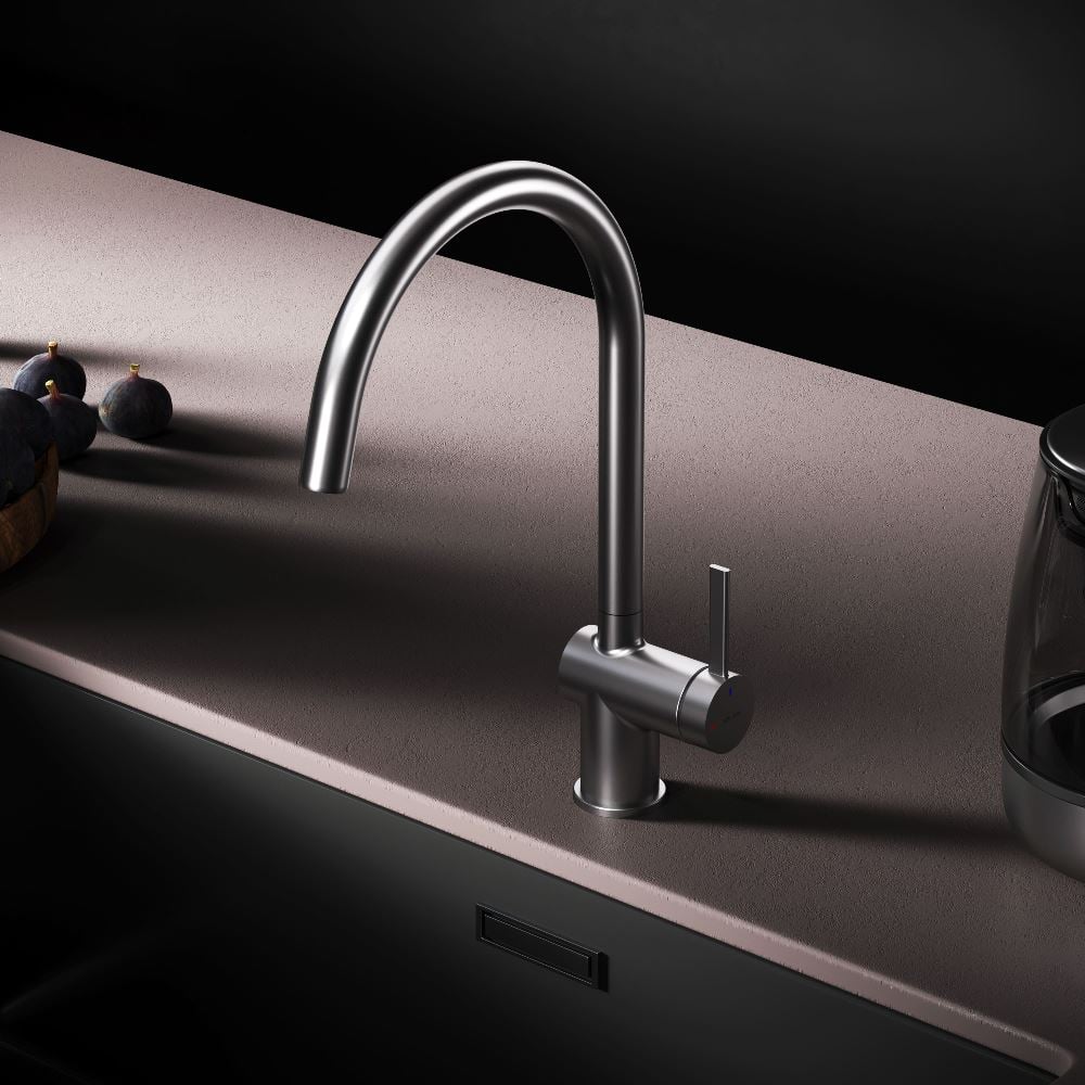 Изображение товара Смеситель для кухни AM.PM Func с С-изливом сатин современный дизайн