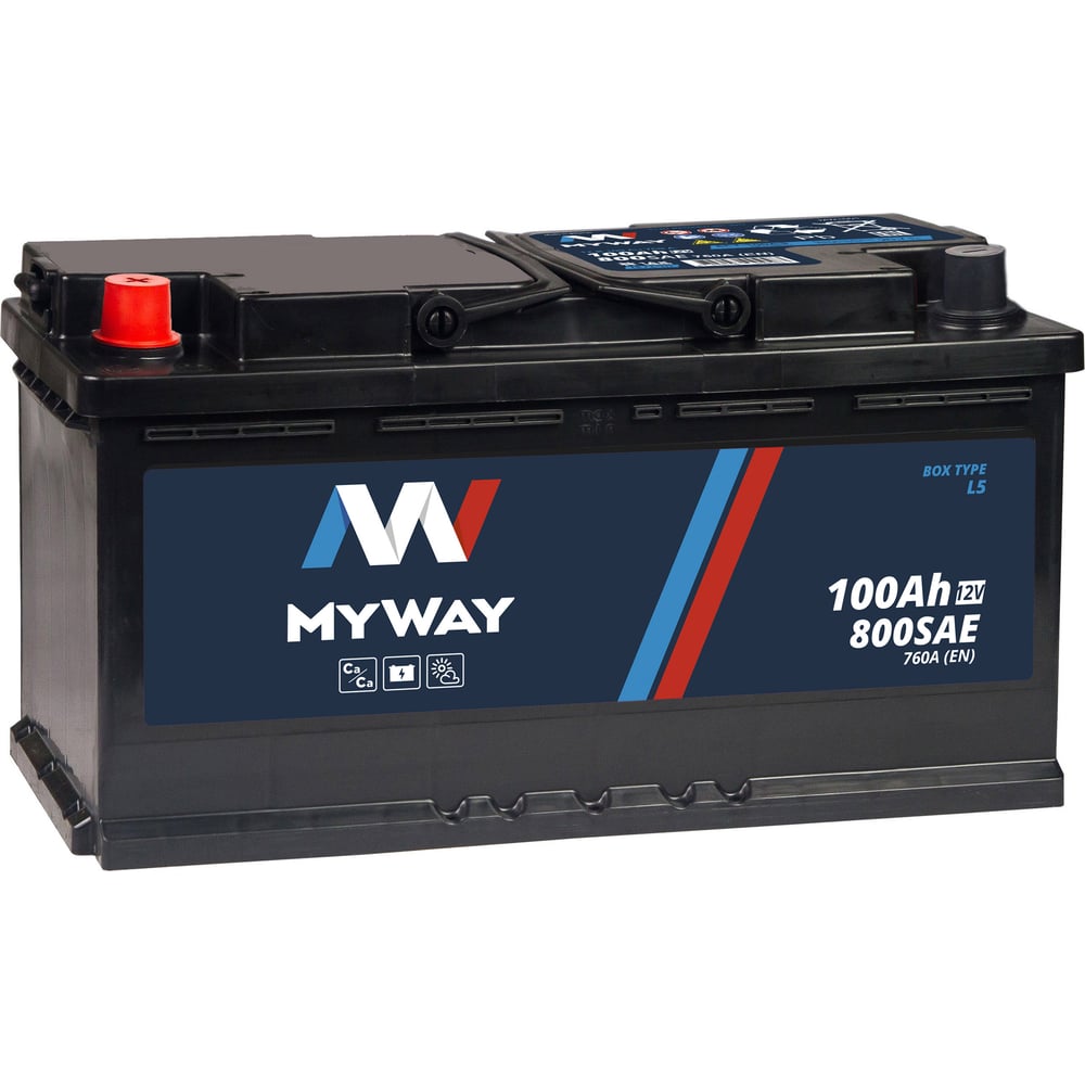 Изображение товара Автоматический аккумулятор MYWAY 100 Ач L+ MW1001SU кальциевый необслуживаемый