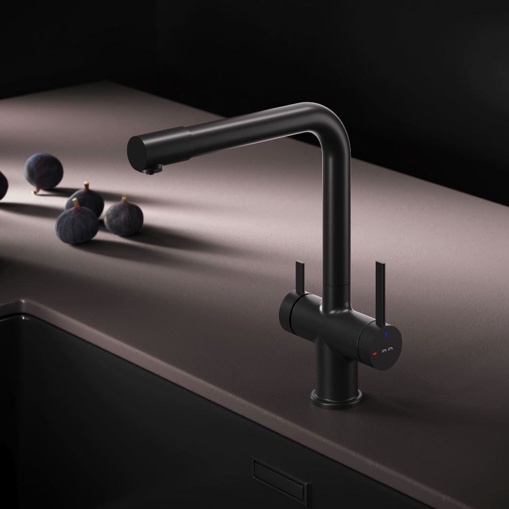 Изображение товара Смеситель для кухни AM.PM Func с L-изливом черный современный двухрычажный